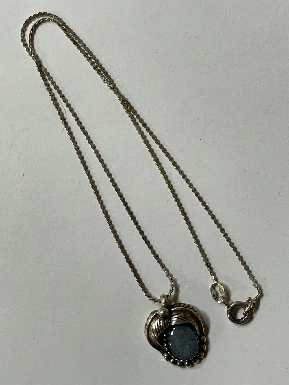 Sterling Silver Opal Handmade Pendant Necklace in Blue-Green - Picture 4 of 9